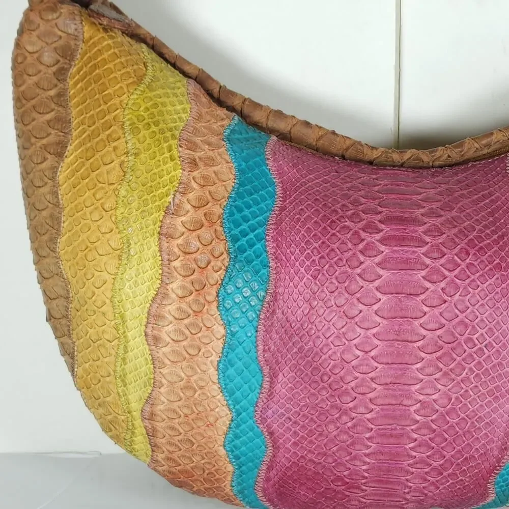 CARLOS FALCHI Fato A Mano Genuine Python Multicolor Hobo Bag Handbag